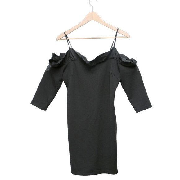 DO+BE Off Shoulder Dress Ruffle Neckline Stretch Knee Length Fancy Party Black - Picture 5 of 9